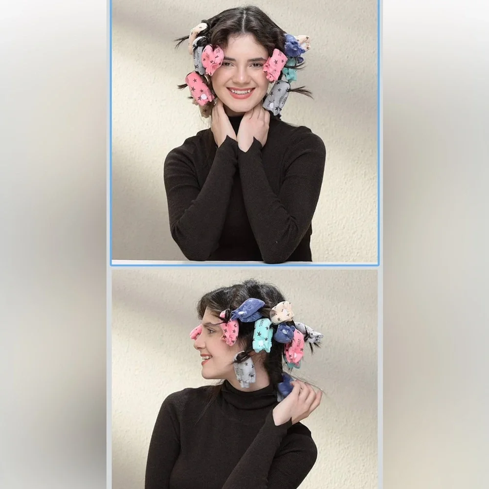 Star Print Soft Fabric Hair Rollers - Multicolor Set - Picture 5 of 6